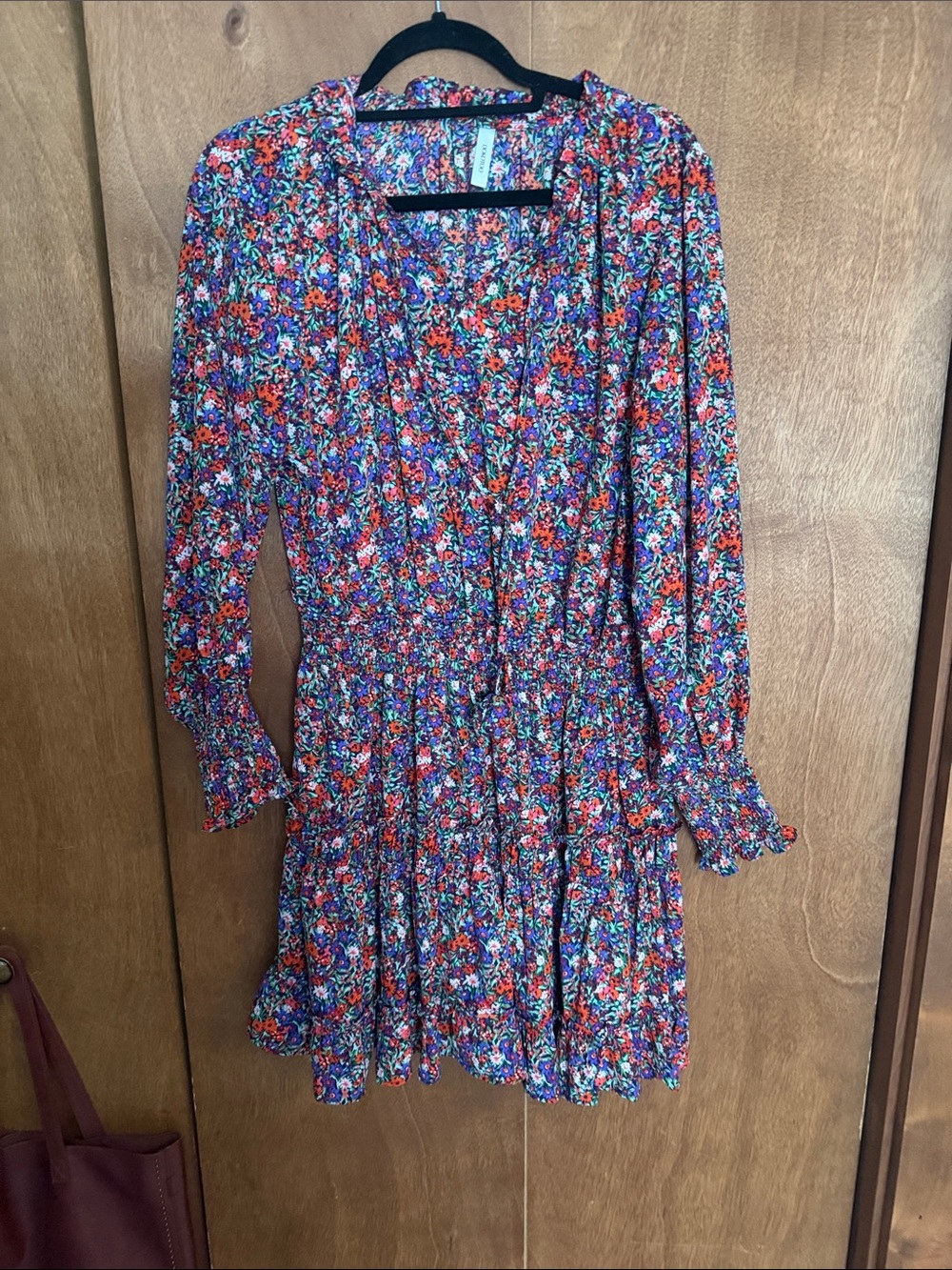 Smocked Waist Long Sleeve Floral Mini Dress - Multicolor